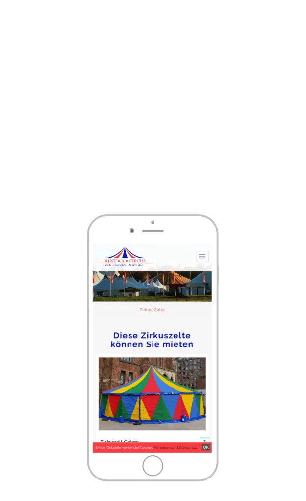 Typo3-Seite eines Zirkuszelt-Verleihs in Hamburg