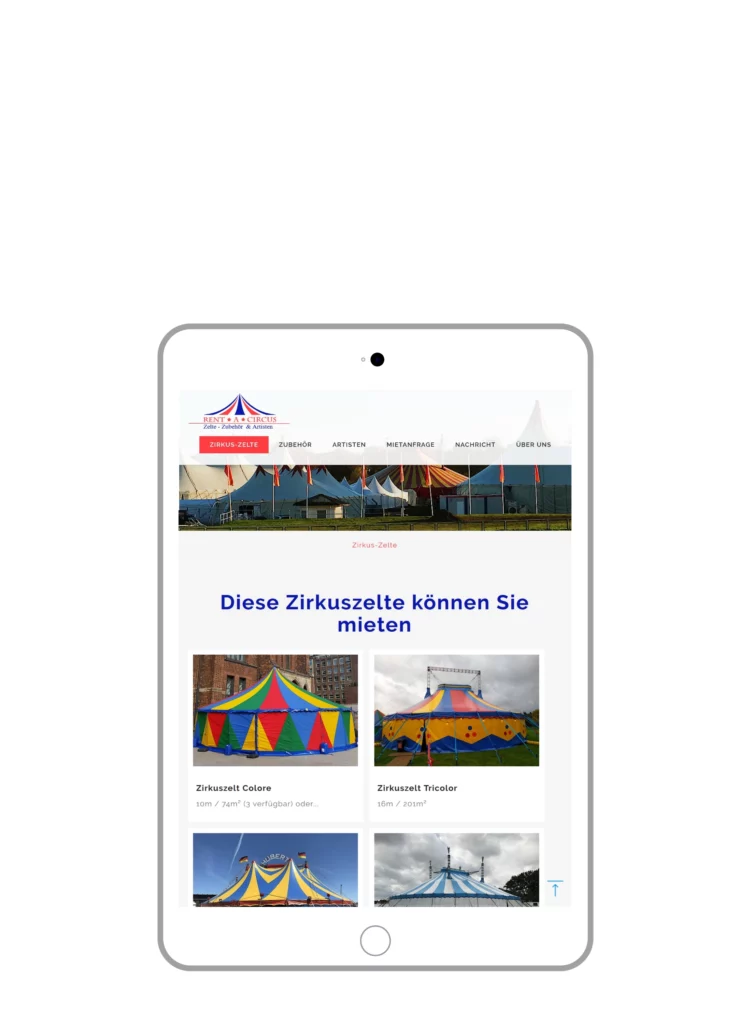 Typo3-Seite eines Zirkuszelt-Verleihs in Hamburg